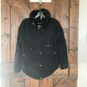 ELODIE BLACK HOODED CANVAS ZIP UP JACKET SIZE S